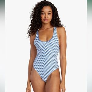 RVCA Women's Blue Standard One Piece Racerback Medium Cut Swimsuit